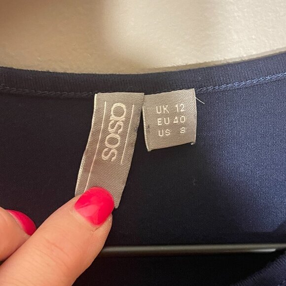 Women's 8 ASOS Long Sleeve Navy Maxi Dress Cutout Shoulders Stretchy - Picture 5 of 7